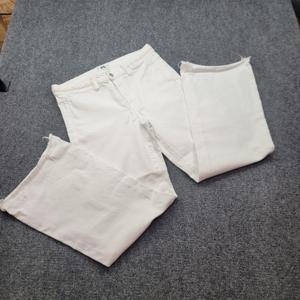 Paige Wide Leg Jeans 31 Crisp White Braided Waist Raw Hem Denim DNM 208